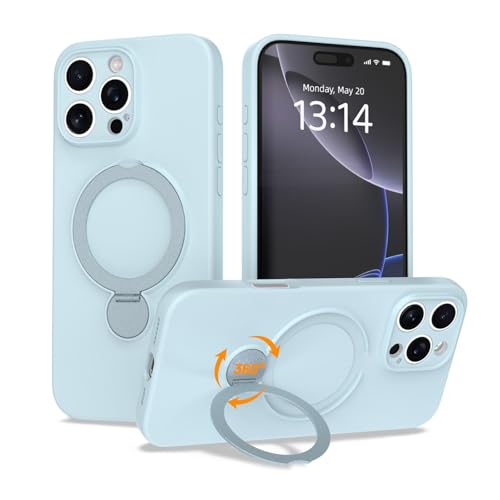 IAIYOXI Upgraded 360° Spin for iPhone 17 Silicone case with Invisible Stand, Soft Anti-Scratch Microfiber Lining Inside Phone Cover with Kickstand Rotatable for Women and Men, Blue