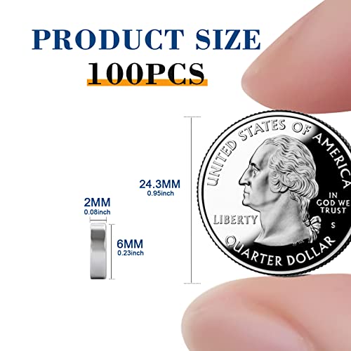 Image of TRYMAG 6x2mm Refrigerator 100Pcs Small Magnets, Tiny Round Disc Premium Brushed Nickel Office Magnets for Crafts, DIY, Whiteboard, Fridge