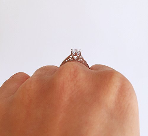 0.5 Ct Classic Round Solitaire Engagement Promise Ring Brilliant Cut Zircon Open Cathedral Setting2