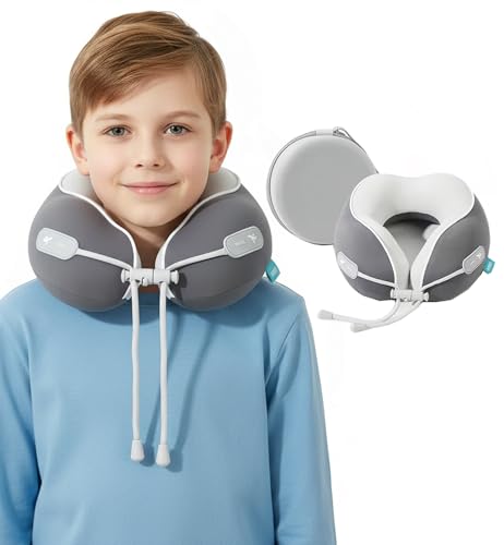 Image of Kids Travel Pillow with Cool Material,Neck Pillow for Traveling 100% Pure Memory Foam,Travel Neck Pillow with Zipper Box, Airplane Pillow for Traveling,Travel Essentials (Kids Pillow-Grey)