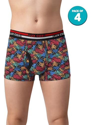 Image of Lux Cozi 100% Cotton Outer Elastic Semi Long Print Trunk for Boys | Color & Prints May Vary |Pack of 4