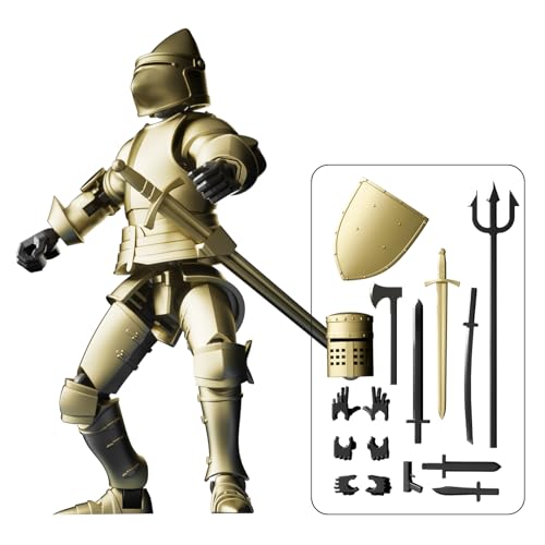 MEIEST Knight Armor Action Figure,Multi-Jointed Movable Robot Mannequin T13,Multiple Accessories, Desk Decoration, Creative Gifts (Golden)