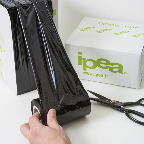 IPEA Stretchfolie Schwarz Strechfolienrolle für Verpackungen – 150 Meter x 12 cm – Made in Italy – Rolle zum Schutz, Verpackung von Gegenständen beim Transport – Wickelfolie - Reißfest