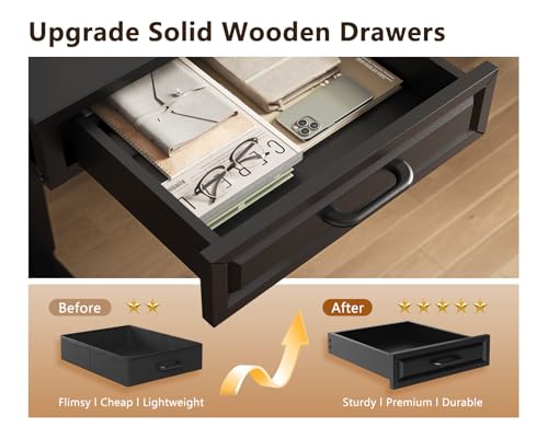 Image of OffiGo 63 Inch L Shaped Standing Desk with 4 Wooden Drawers, Black