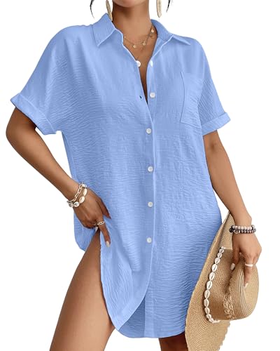 Image of Bsubseach Women Swimsuit Coverup Shirt Dress Button Down Bathing Suit Cover Up Beach Vacation Outfits