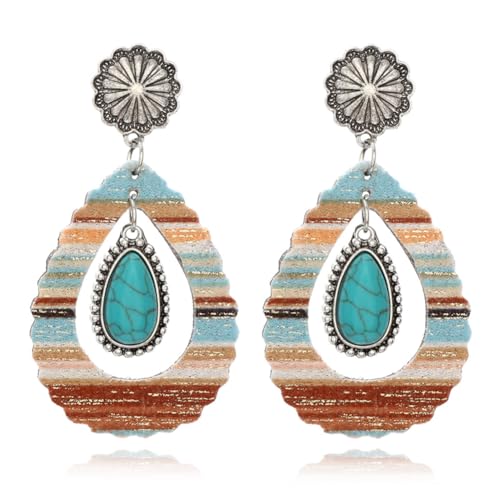 Boucles d'oreilles en bois de larme style vintage avec détails turquoise raffinés