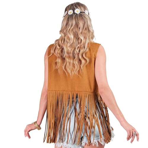 W WIDMANN MILANO Party Fashion - Traje hippie, chaleco con flecos mujer, marrón, traje de festiva