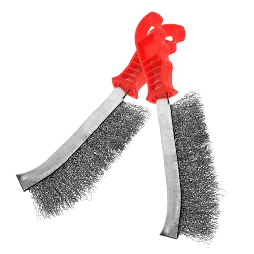 LIFKOME 2Pcs Stainless Steel Wire Brush for Rust Removal Heavy Duty Cleaning Brush with Non Slip Grip for Windows Doors and Floor Tiles Space Saving Design