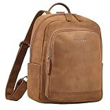 STILORD 'Clarissa Mochila De Cuero Para Mujer Mediana Para Tablet 13 Pulgadas Elegante Bolsa Urbana Bolso De Trabajo y Daypack De Piel Auténtica Color:tan-marrón-oscuro