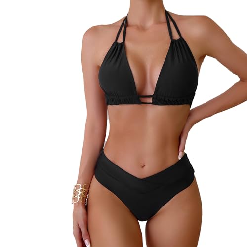 Btofellin Damen Bikini Set Niedrige Taille V Hals Bikini Set Gepolsterte Bademode Hängende Träger 5 Stück Strand Urlaub ...