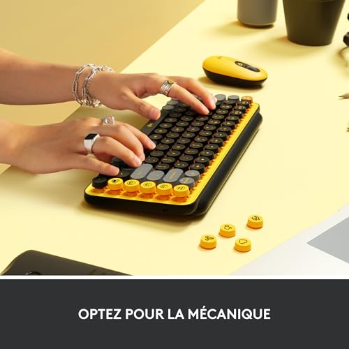Logitech Pop Keys Clavier Mécanique sans Fil avec Touches Emoji Personnalisables, Design Compact Durable, Bluetooth ou Connectivité USB, Multidispositif, Compatible OS, Français AZERTY - Blast