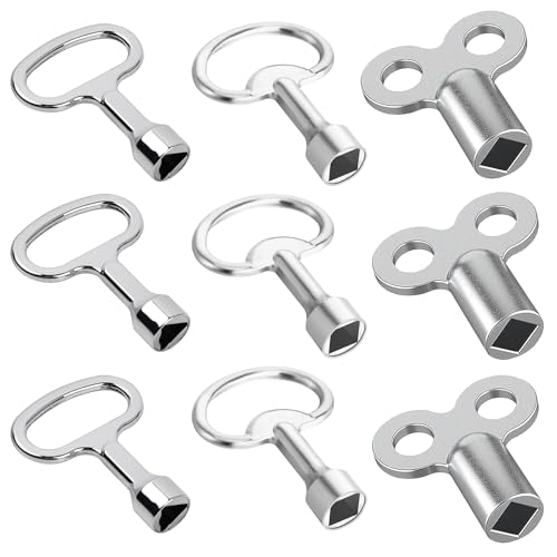 9 Stück Entlüftungsschlüssel Set, 8mm Vierkantschlüssel Steckschlüssel + 5mm Entlüftungsschlüssel + 9mm Dreikantschlüssel, Heizung Entlüftungsschlüssel Vierkantschlüssel für Heizkörper Hydranten Gas