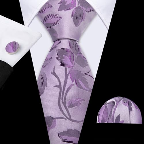 Image of Barry.Wang Flower Ties for Men Handkerchief Cufflinks Set Wedding Necktie Set Party