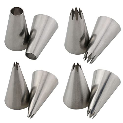 ZZHXSM 4IN1 Piping Nozzle Stainless Steel Icing Tips Cupcake Pastry Tools Cake Decorating Tips Cupcake Cookies Icing Piping Pastry Nozzles (#12, #16, #22 Nozzle 9 Teeth, #17 Nozzle 6 Teeth)