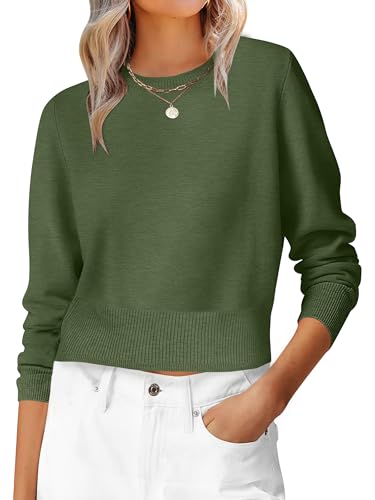 ANRABESS Womens Long Sleeve Sweaters Cropped Crew Neck Business Casual Light Weight Sweater Tops Fall Fashion Clothes 2025