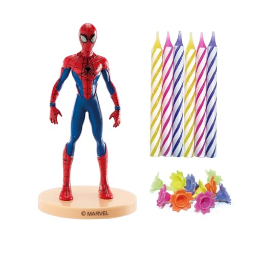 dekora, Bougie Décorative, Sans Parfum, Kit PVC Spiderman Avec 10 Bougies Pour Décorer Gâteaux, Cire De Paraffine
