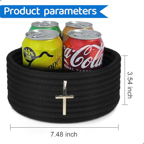 Image of 2 Pack Cross Decor Small Woven Baskets, Cute Mini Storage Bins for Nursery, Shelf and Home Decor(Jet Black-Cross)