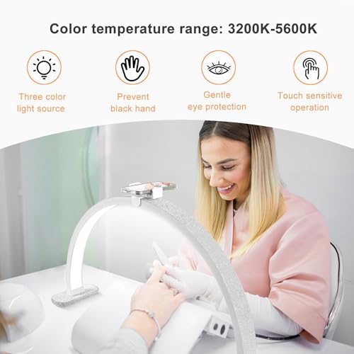 Half Moon Light with Phone Holder, 30" Half Moon Lamp, 40W LED Lash Light for Eyelash Extensions, Makeup, Tattoo, Spa, Desk Lamp for Nail Tech (White)