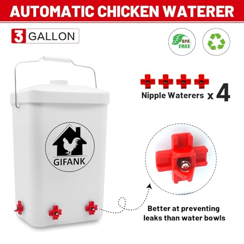 Chicken Feeder and Waterer Set,3 Gallon Automatic Chicken Feeder No Waste,Hanging Poultry Kit with Chicken Waterer Nipples and Feeding Ports,Coop Accessories - Image 4