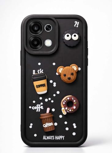 Image of Bintage CASE Cute Fun Taddy Cartoon 3D Ball Bear Milk Cake Coffee Silicon Case Full Body & Camera Protection Back Cover Compatible for Oppo F31 5G - Black