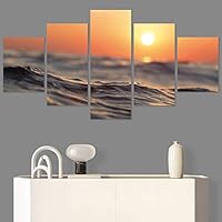 SIGNWIN 5 Panel Canvas Wall Art Modern Art Coastal Colorful Multicolor Photography Romantics Sunset for Home Decorations Ready to Hang - 60