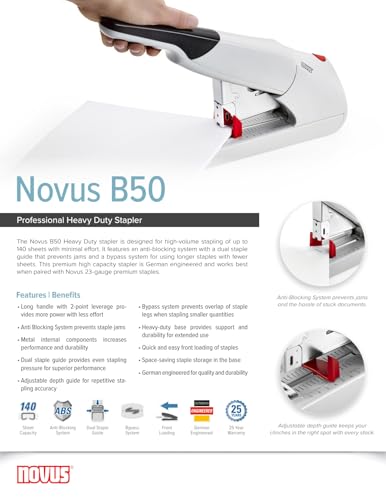 Agrafeuse grosse capacité Novus B50 Block 140 feuilles gris - 6