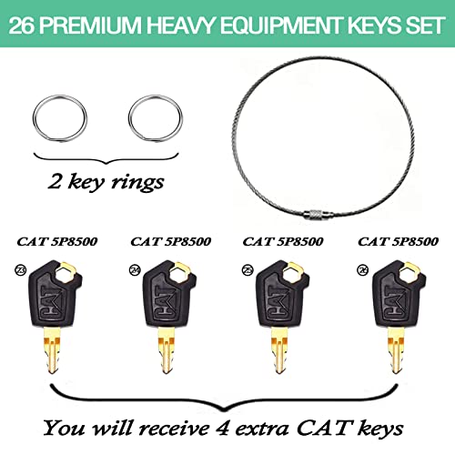 YASASHII 26 Heavy Equipment Keys Set Fits Over 500 of Heavy Machinery, Heavy Construction Equipment Ignition Keys Set Fits CAT, Case, JD, Komatsu, Kubota, Yanmar, Daewoo, Hyster, Takeuchi and More