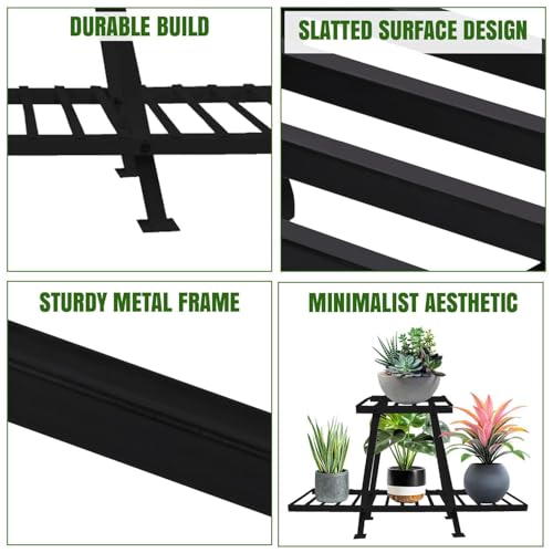 Image of Oriley 2-Tier Plant Stand Anti-Rust Metal Flower Pot Holder Outdoor and Indoor Planters Gamla Stands for Balcony & Living Room Home Decor (Pack of 1, Black)