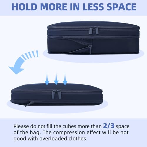 Image of BAGAIL 4 Set /6 Set /8 Set Compression Packing Cubes Travel Accessories Expandable Packing Organizers (Square Mesh, 06-Navy)
