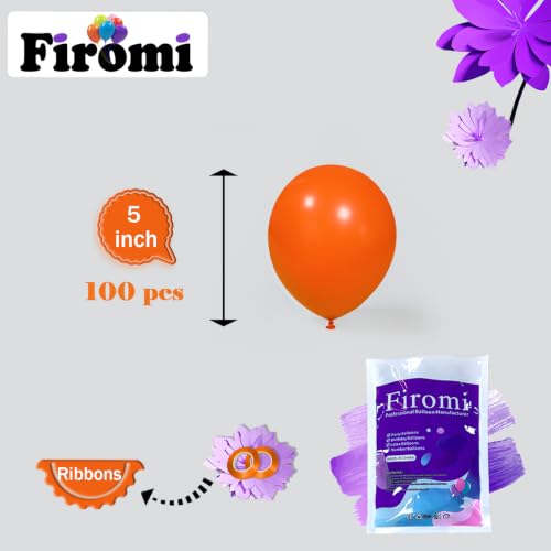 Image of Firomi Small Orange Balloons 5-inch 100 Pack (with 2 Ribbons) | Helium Shiny Orange Thicken Latex Balloon for Birthday Bridal Shower Halloween Party