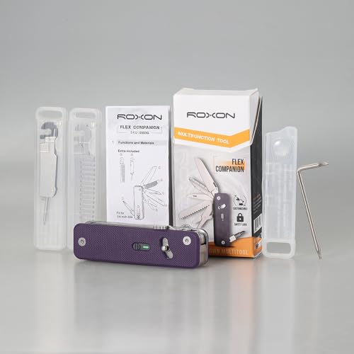 Image of ROXON S503G 9 in 1 Mini Multi Tool EDC Pocket Knife Multitool with G10 Handle,Scissors,Screwdriver,Threader,Awl, Flat Screwdriver,Ruler,Tweezers for Outdoors Fishing Camping,Gifts for Men (Purple)