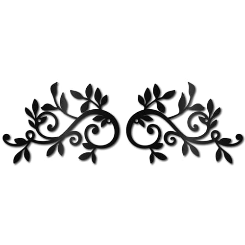 CREATCABIN Decoración Pared Hoja Árbol Metal,Rama Olivo,Arte Pared,Silueta Hojas Dobles,Adorno Escultura,Colgante Hierro para Encima la Cama,Hogar,Sala Estar,Decoración Jardín,Negro,14x20cm