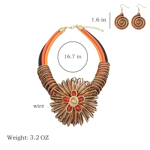 Statement African Necklace For Women African Jewelry Costume Earring Sets Tribal Fashion Colorful Big Rhinestone Crystal Pendent Collar Choker Bold Chunky Bib Handmade2