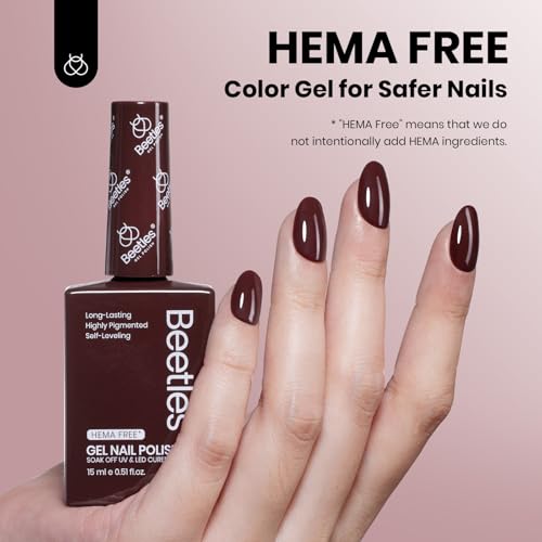 Image of Beetles Burgundy Red Gel Polish - 15ML Full Size Hema-Free Maroon Wine Dark Gel Nail Polish High Gloss Soak Off Merlot Uv Nail Polish Manicure Salon Color Bottle 0.51 Fl Oz Fall Nails Art