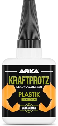 Colla istantanea per plastica extra forte – KRAFTPROTZ XXL 50 g – gel trasparente resistente ad acqua e calore – punta anti-secco – adesivo per plastica, acrilico, ABS, PVC e plexiglass