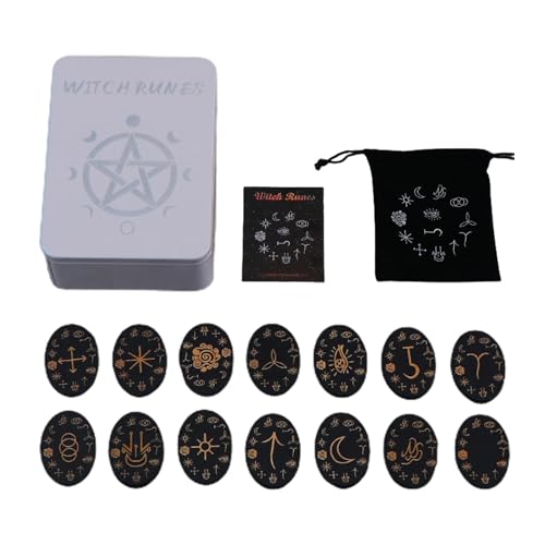 Set di Witch Runs - 14st Träunor & Book, Wicca Set with Guide Book | Divinazione misteriosa completa, tronchi di streghe completi per divinazione e rituali, per esercizi Wiccan ed esercizi spirituali