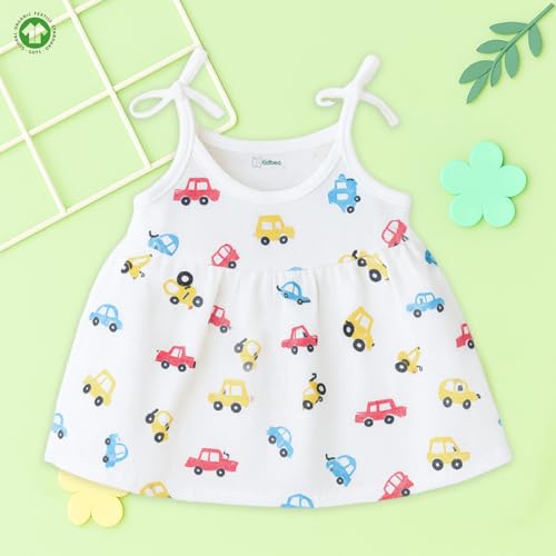 Image of Kidbea Organic Cotton Baby Girl Dresses | Muslin Frock for Girls | Soft Breathable Cute Printed Summer Wear Clothes with Tie-Up Shoulders
