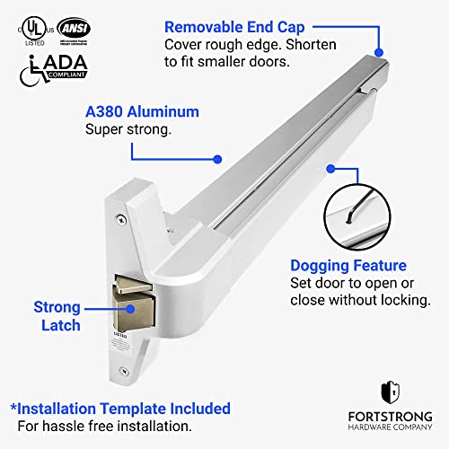 FORTSTRONG Push Bar Panic Exit Device (Silver) - Panic Bars for Exit Doors - UL Listed Grade 1 ADA Emergency Exit Door Push Bar Certified - FS-750