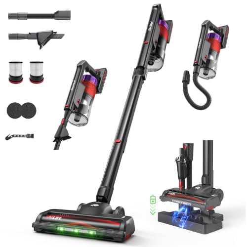 Image of ElecKeys 650W Cordless Vacuum Cleaner for Home, Pet Hair & Hardwood Floors, 55KPa Lightweight Vacuum Cleaners with 65 Mins Runtime, Self-Standing, Foldable Tube, Charging Dock & Anti-Tangle Brush