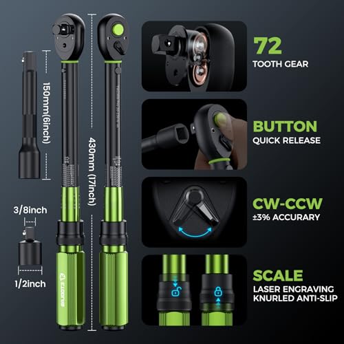 ETOOLAB 1/2 Torque Wrench Dual-Range【20-230Nm/10-170lbf-ft】±3% Precision, 72 Tooth Dual-Direction Adjustable Torque Wrench for Bicycle, Moto, Car Maintenance—3pcs 2 ETOOLAB 1/2 Torque Wrench Dual-Range【20-230Nm/10-170lbf-ft】±3% Precision, 72 Tooth Dual-Direction Adjustable Torque Wrench for Bicycle, Moto, Car Maintenance—3pcs - Image 2