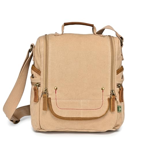 TSD Brand Atona Traveler Canvas Crossbody Bag (Khaki)