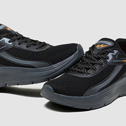 Image of Campus Port Men's Running Shoes | Breathable Mesh | Memory Foam Insole | Lightweight & Durable EVA Sole | Black & Dark Grey Sports Sneakers