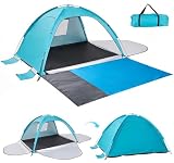 Beach Tent Sun Shelter with Extended Sand Mat - UPF 50+ UV Protection,3 Doors Easy Set up Beach Shade Tent, Portable Beach Cabana for 3-4 Person