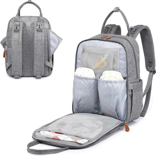 Image of Kirli Diaper Bag Backpack Travel Baby Diaper Bag, Insulated Bottle Holders & Pacifier Case, Large Capacity (Light Gray)