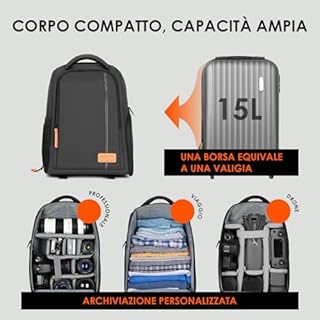 TARION Zaino Fotografico Borsa Fotografica: Zaino Macchina Fotografica Professionale Borse per Fotocamera Reflex DSLR con Custodia per Laptop da 15" Copertura Antipioggia Nero TB-04