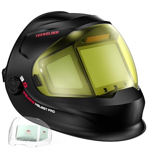 Image of YESWELDER Auto-Shade Welding Helmet, Internal Digital Control, 180 View | three sides auto-darkening, 1 /1 /1 /1 true color, auto adjust, 5 arc sensors, shade 3 /4-8 /9-14, customized memory presets