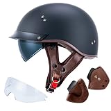 Myamis Half Helmet Motorcycle Men Women Adults Dot Approved Vintage Half Face Helmet with Additional