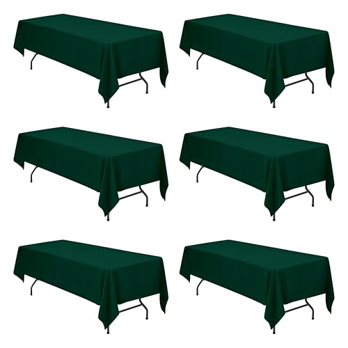 Image of BRILLMAX 6 Pack Hunter Green Tablecloths 60 x 126 Inch for 8ft Rectangle Tables - 150 GSM Polyester Fabric, 15 inch Standard Drop, Water, Stain & Wrinkle Resistant Cloth Cover for Wedding Dining Buffet