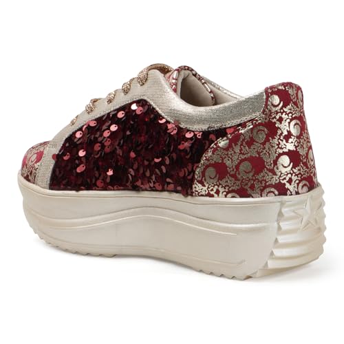 Image of Vendoz Women Wedding & Party High Heel Sneakers I Cushioned Insole I Glittery & Embellished Bridal Wear I Lightweight and Stylish Shoes for Girls CNV4033