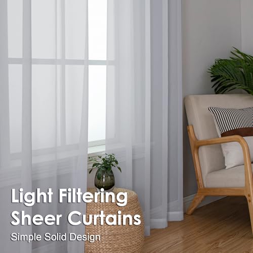 Image of OVZME Light Grey Sheer Curtains 90 Inches Long 2 Panels - Soft Light Filtering Window Sheer Panels for Living Room /Bedroom, Top Dual Rod Pocket, 1 Pair, Each 42Wx90L Inches
